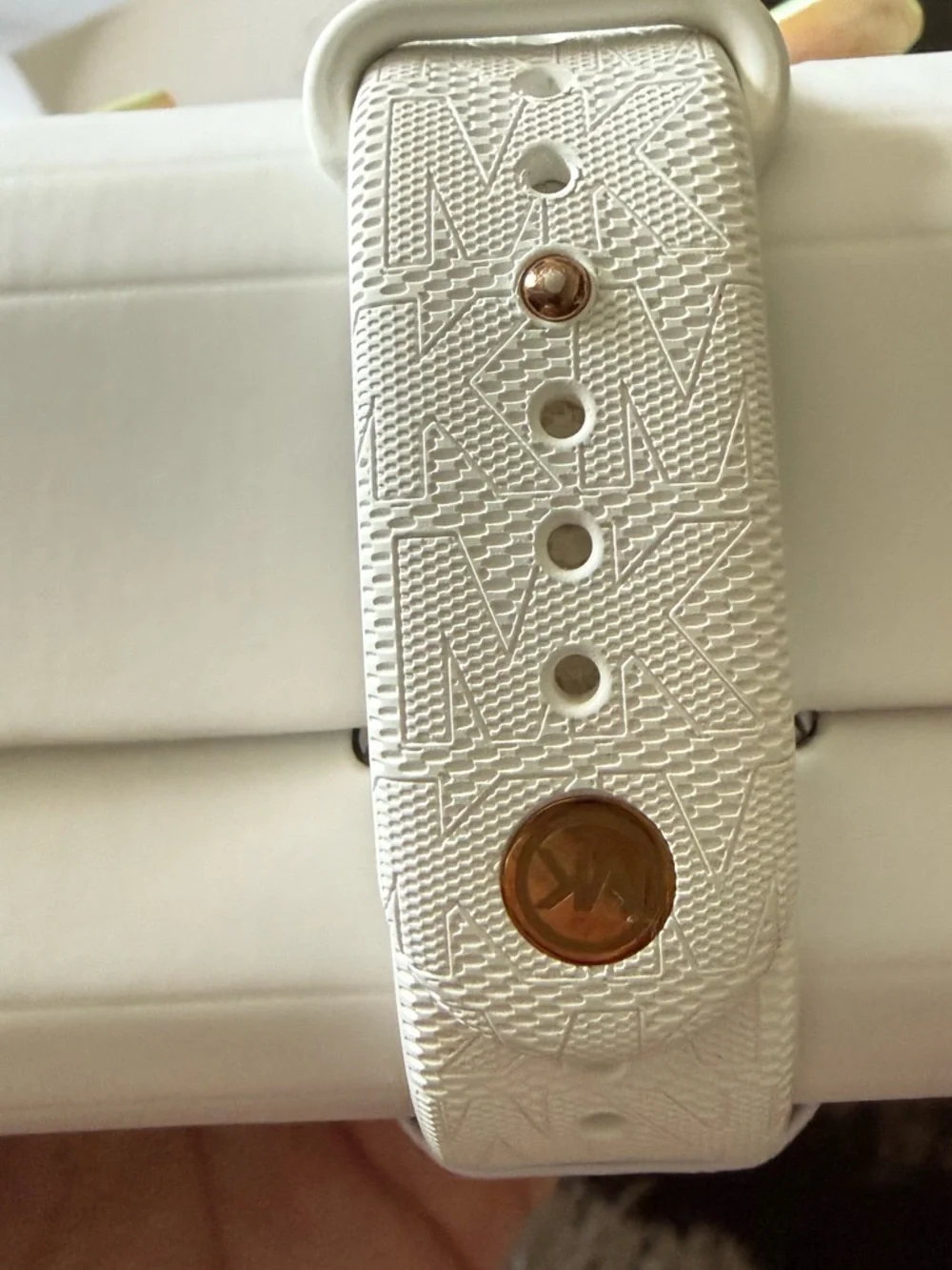 Michael Kors Rose Gold Smartwatch with White Strap and Crystal Bezel